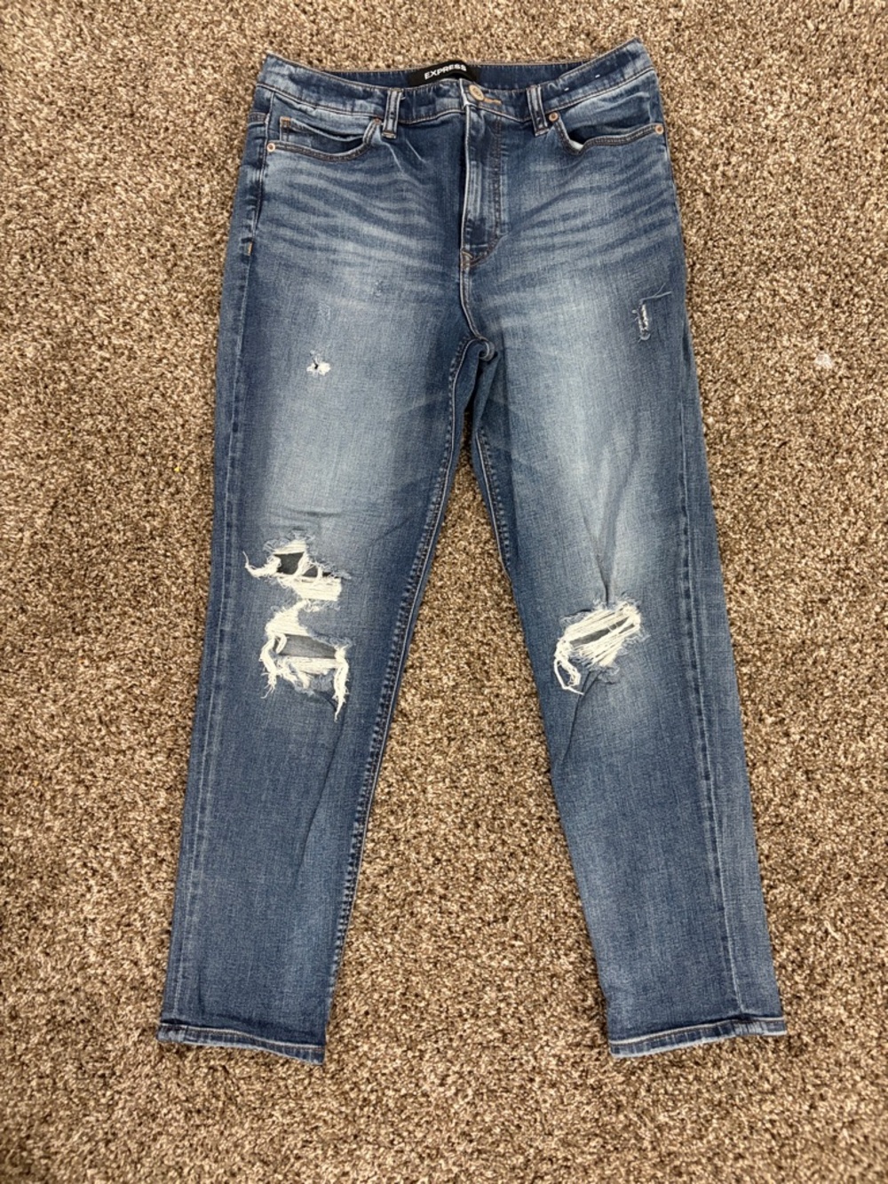 Express Distressed Boyfriend Jeans in Medium Blue Wash